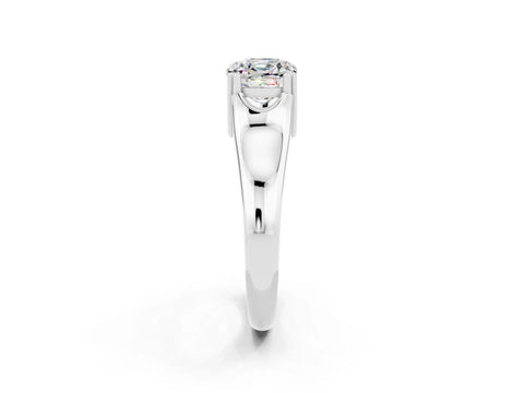 White gold Cushion Cut Moissanite Solitaire Ring with Wide Band and Prong Setting_2