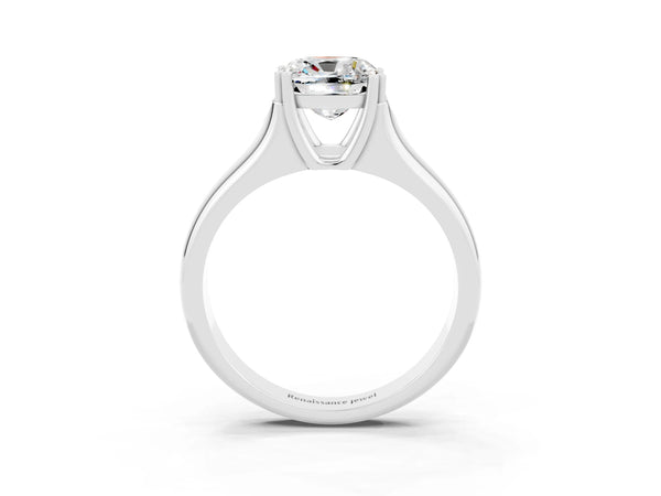 Silver Cushion Cut Moissanite Solitaire Ring with Wide Band and Prong Setting