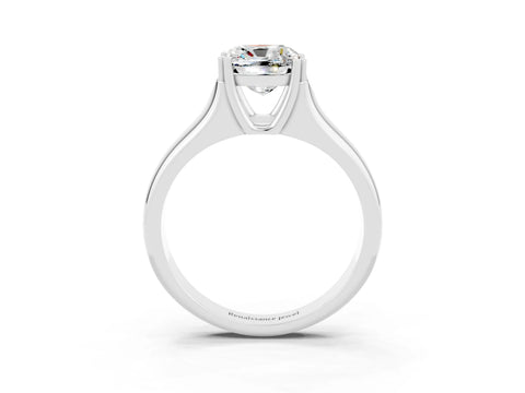White gold Cushion Cut Moissanite Solitaire Ring with Wide Band and Prong Setting_3
