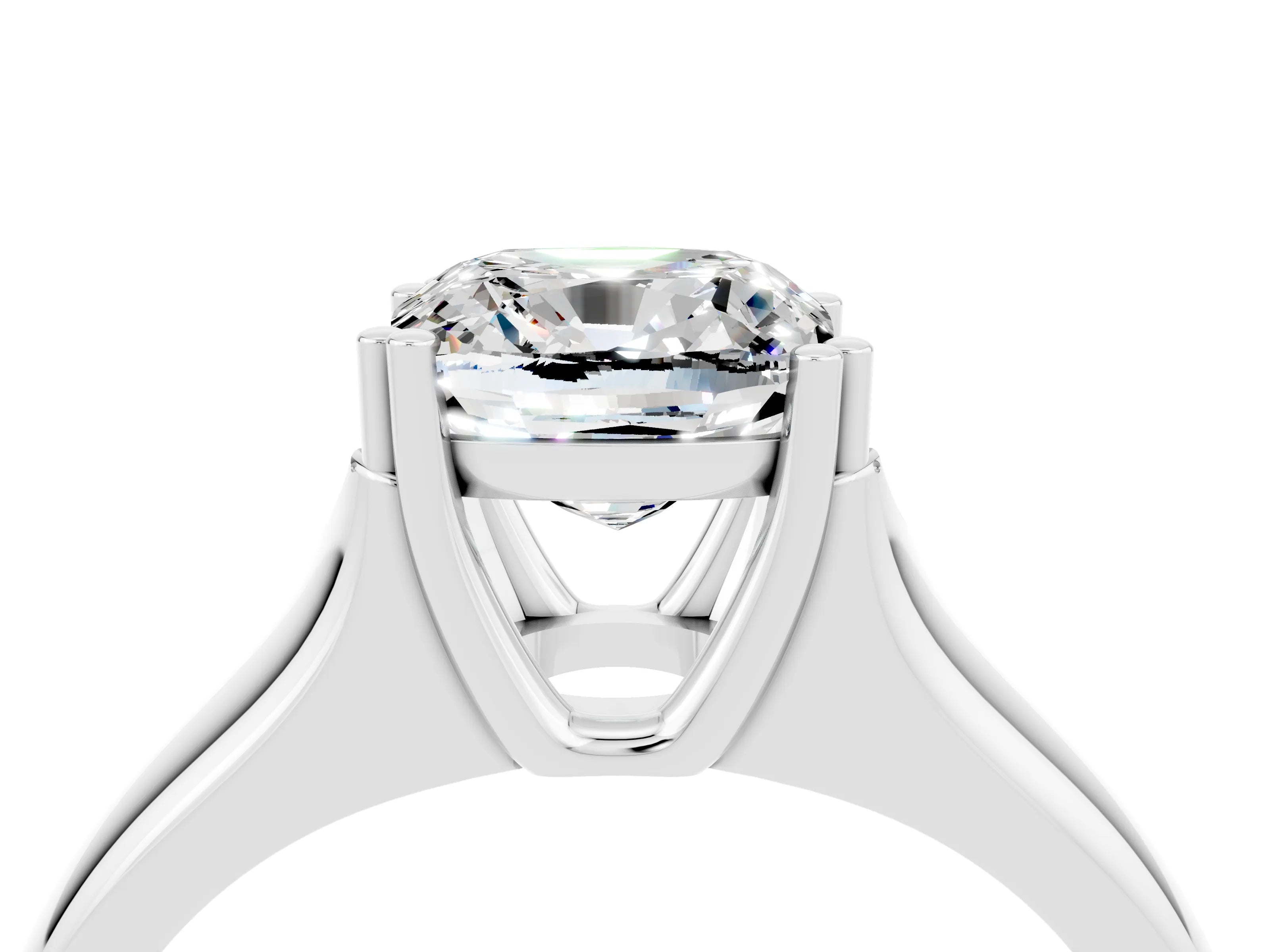 White gold Cushion Cut Moissanite Solitaire Ring with Wide Band and Prong Setting_4