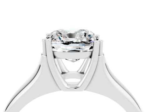 White gold Cushion Cut Moissanite Solitaire Ring with Wide Band and Prong Setting_4