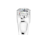 White gold Cushion Cut Moissanite Solitaire Ring with Wide Band and Prong Setting_5