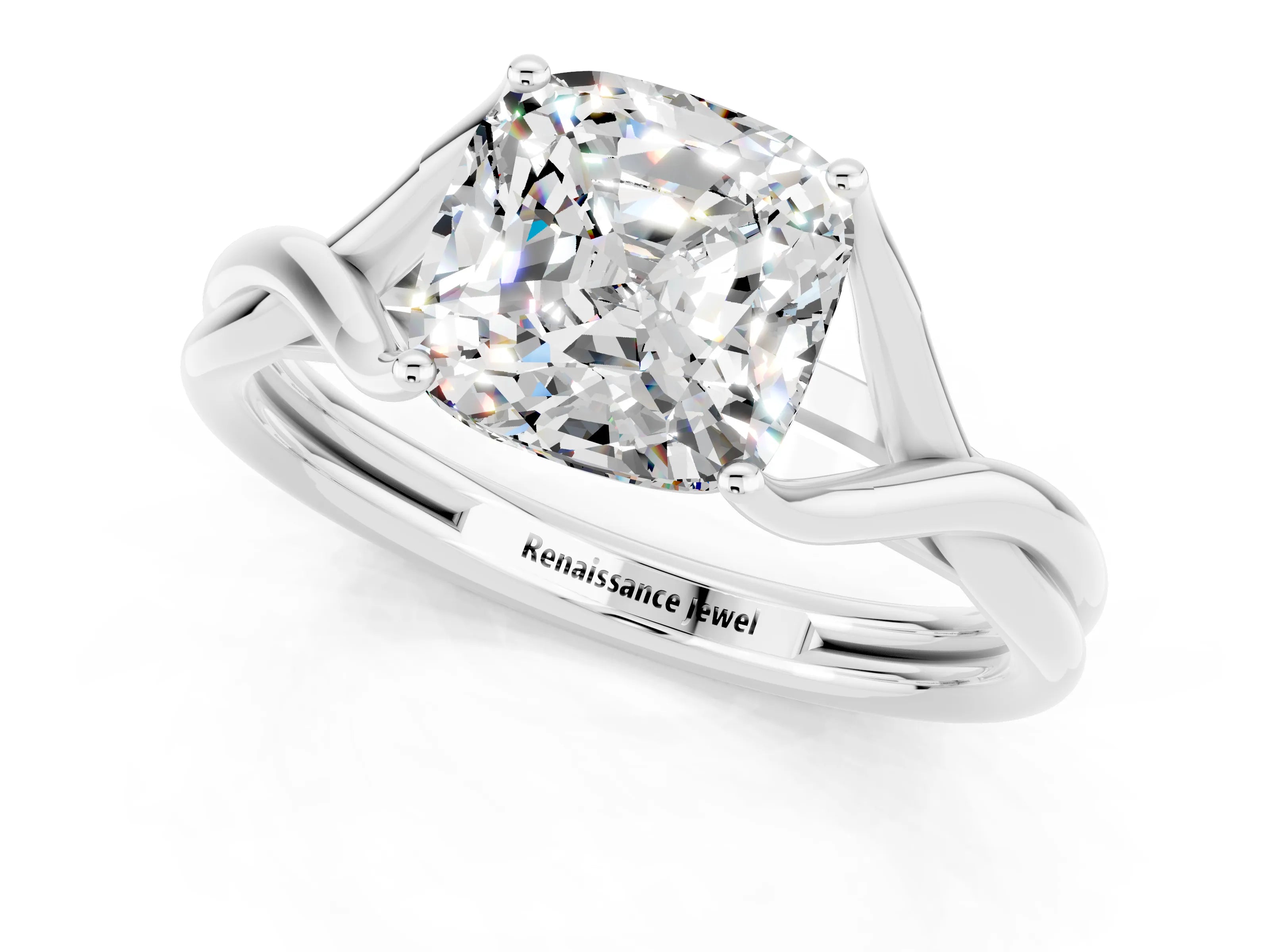 White gold Cushion Cut Moissanite Solitaire Twist Band Prong Setting Ring_55