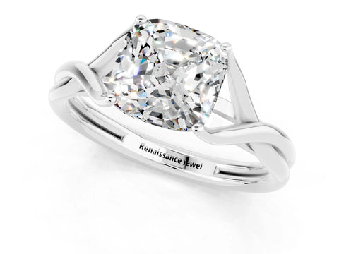 White gold Cushion Cut Moissanite Solitaire Twist Band Prong Setting Ring_55