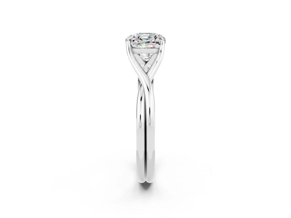 White gold Cushion Cut Moissanite Solitaire Twist Band Prong Setting Ring
