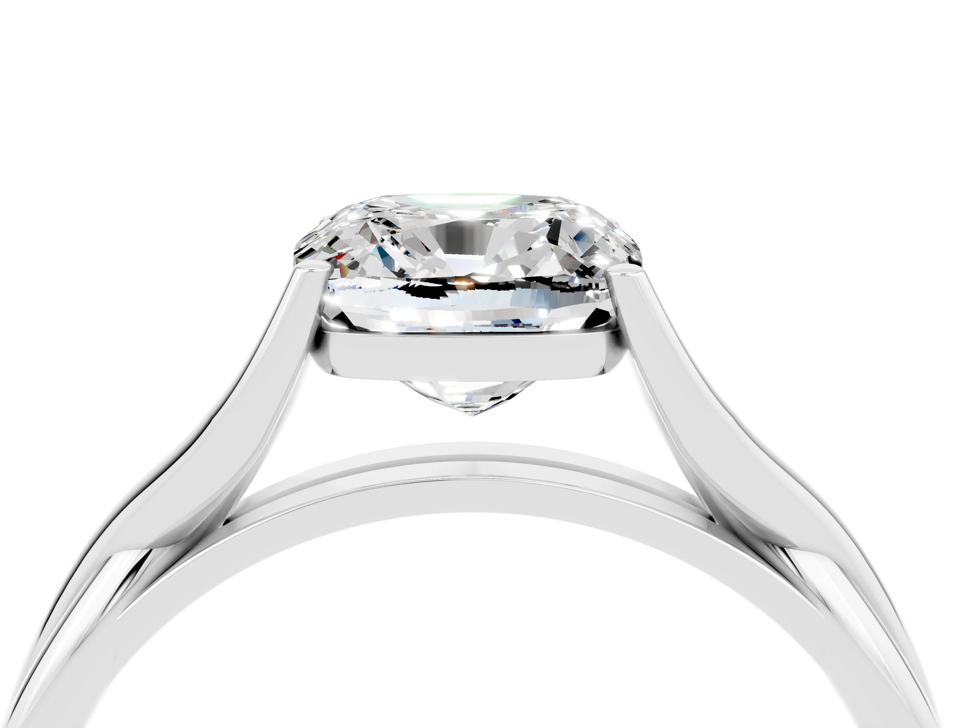 White gold Cushion Cut Moissanite Solitaire Twist Band Prong Setting Ring_77