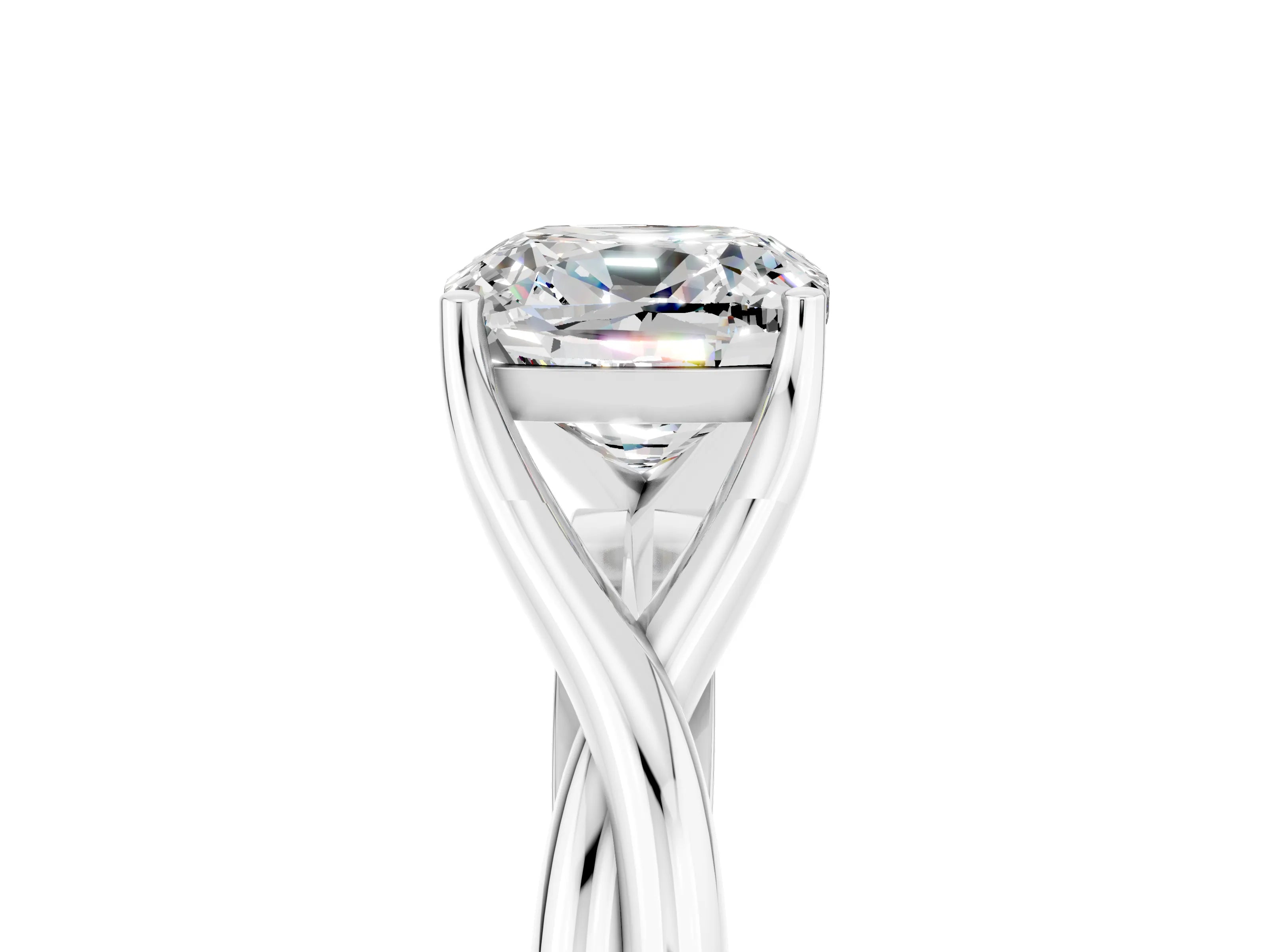 White gold Cushion Cut Moissanite Solitaire Twist Band Prong Setting Ring_78