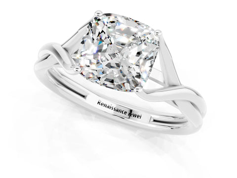 White gold Cushion Cut Moissanite Solitaire Twist Band Prong Setting Ring_79