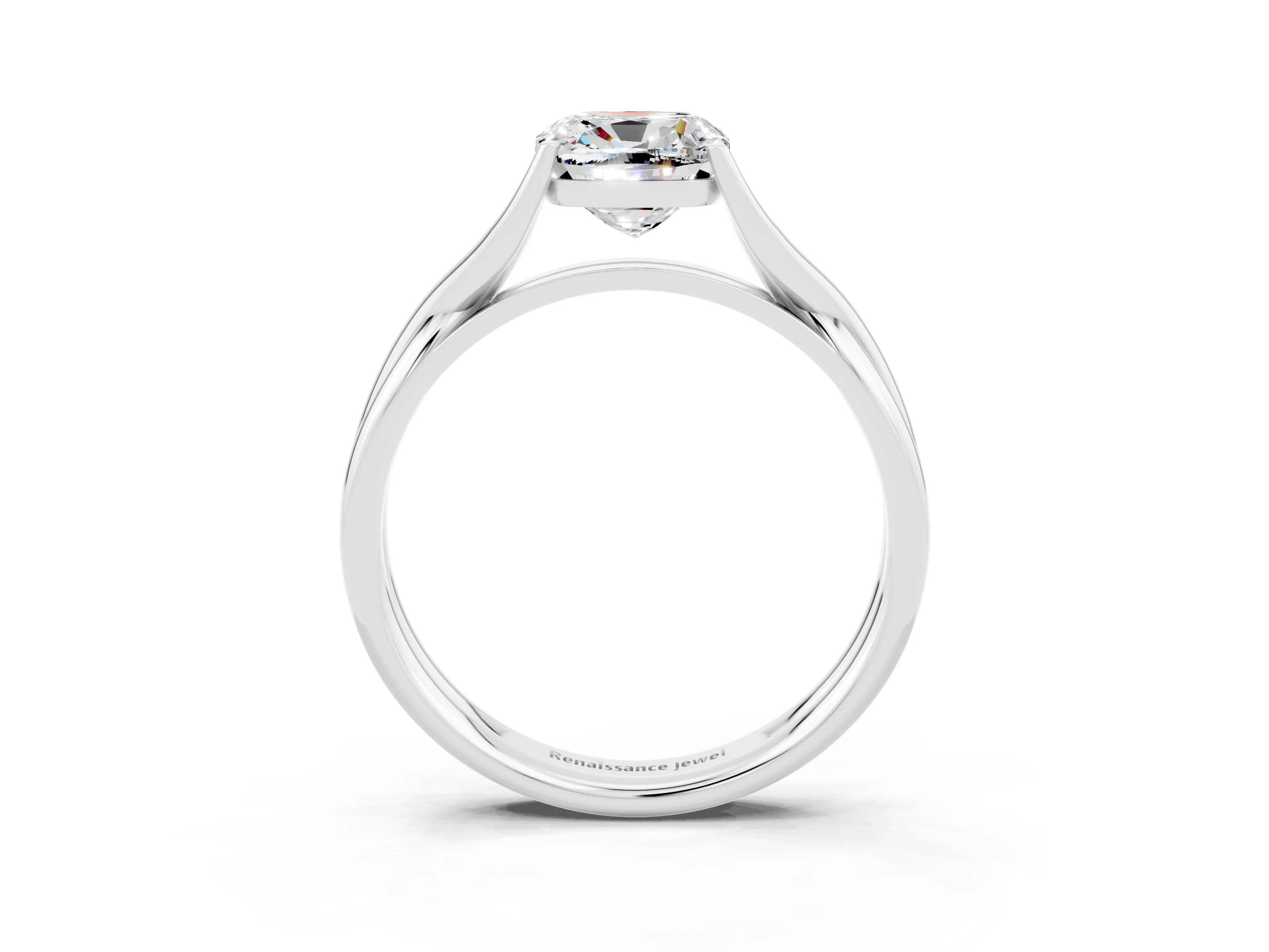 White gold Cushion Cut Moissanite Solitaire Twist Band Prong Setting Ring_81