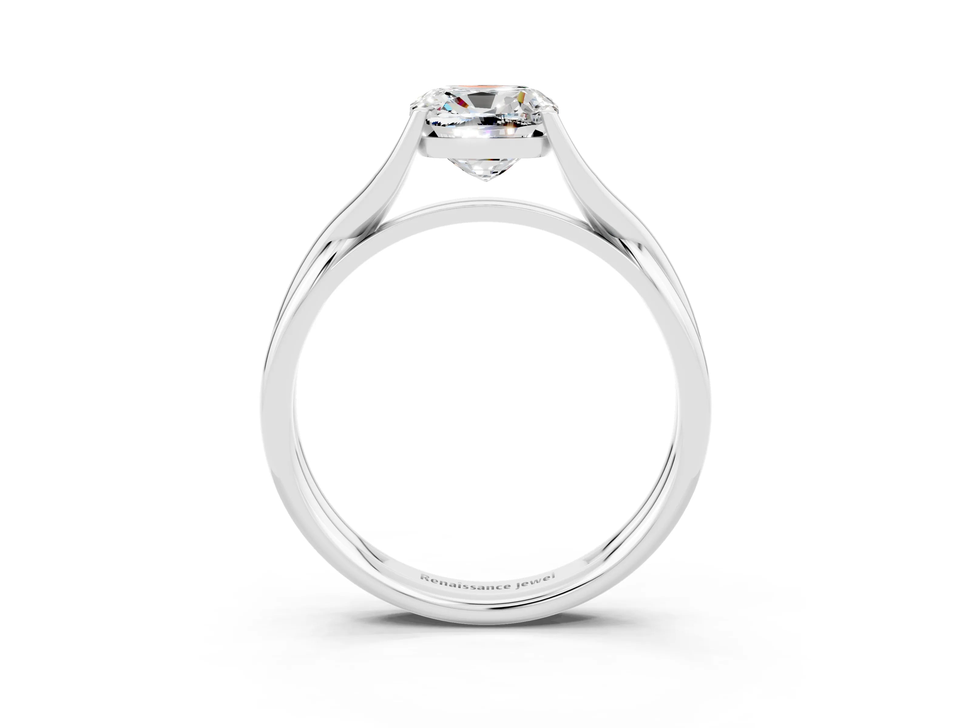 White gold Cushion Cut Moissanite Solitaire Twist Band Prong Setting Ring_93