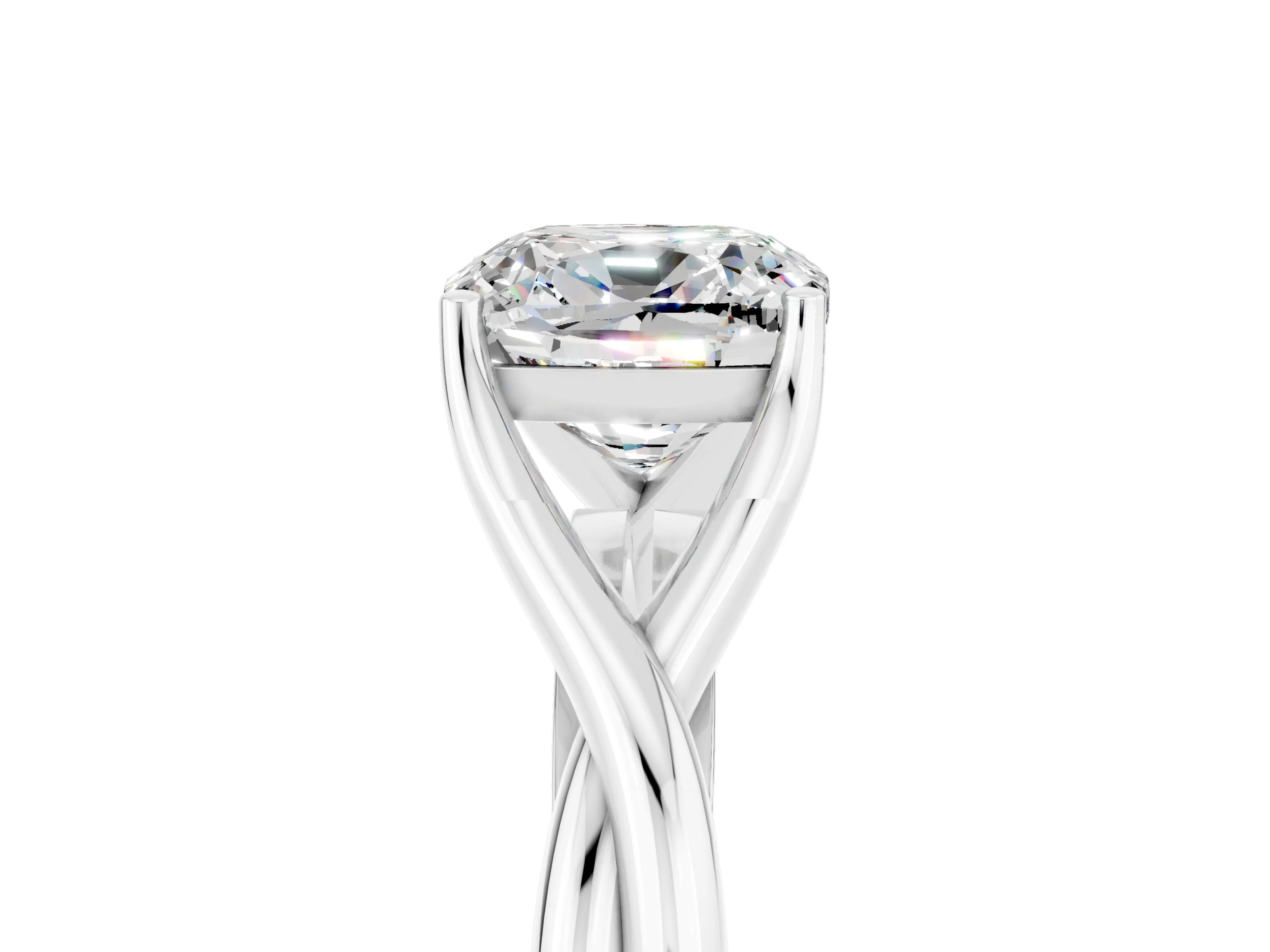 White gold Cushion Cut Moissanite Solitaire Twist Band Prong Setting Ring_95