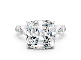 White gold Cushion Cut Moissanite Solitaire Twisted Band with Round  Accents and Prong Setting_12