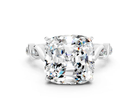 White gold Cushion Cut Moissanite Solitaire Twisted Band with Round  Accents and Prong Setting_12