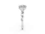 White gold Cushion Cut Moissanite Solitaire Twisted Band with Round  Accents and Prong Setting_14