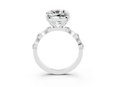 White gold Cushion Cut Moissanite Solitaire Twisted Band with Round  Accents and Prong Setting_15