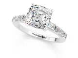White gold Cushion Cut Moissanite Solitaire with Side Baguettes and Channel Set Band_1
