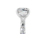 White gold Cushion Cut Moissanite Solitaire with Side Baguettes and Channel Set Band_5