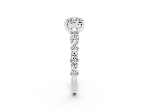 White gold Cushion Cut Moissanite Solitaire with Side Stones, Pave Band, Four-Prong Setting_38
