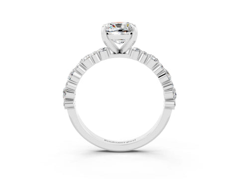 White gold Cushion Cut Moissanite Solitaire with Side Stones, Pave Band, Four-Prong Setting_39
