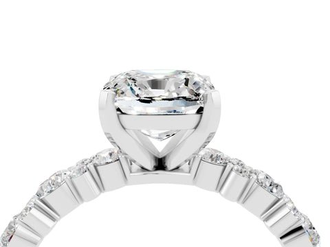 White gold Cushion Cut Moissanite Solitaire with Side Stones, Pave Band, Four-Prong Setting_40