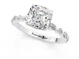 White gold Cushion Cut Moissanite Solitaire with Side Stones on a Pavé Band and Four-Prong Setting_1