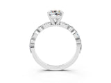 White gold Cushion Cut Moissanite Solitaire with Side Stones on a Pavé Band and Four-Prong Setting_3