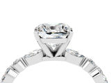 White gold Cushion Cut Moissanite Solitaire with Side Stones on a Pavé Band and Four-Prong Setting_4