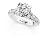 White gold Cushion Cut Moissanite Split Shank Engagement Ring with Pavé Band_1