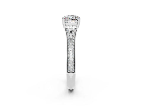 White gold Cushion Cut Moissanite Split Shank Engagement Ring with Pavé Band_2
