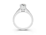 White gold Cushion Cut Moissanite Split Shank Engagement Ring with Pavé Band_3