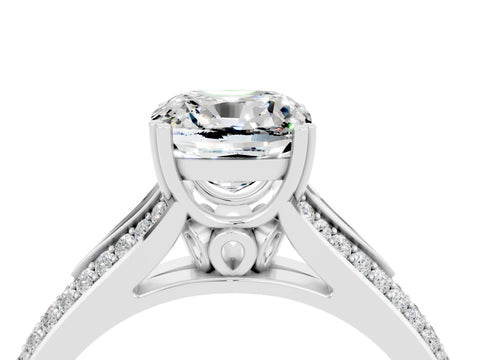 White gold Cushion Cut Moissanite Split Shank Engagement Ring with Pavé Band_4