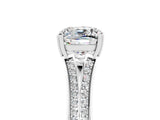 White gold Cushion Cut Moissanite Split Shank Engagement Ring with Pavé Band_5
