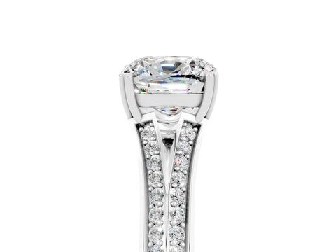 White gold Cushion Cut Moissanite Split Shank Engagement Ring with Pavé Band_5