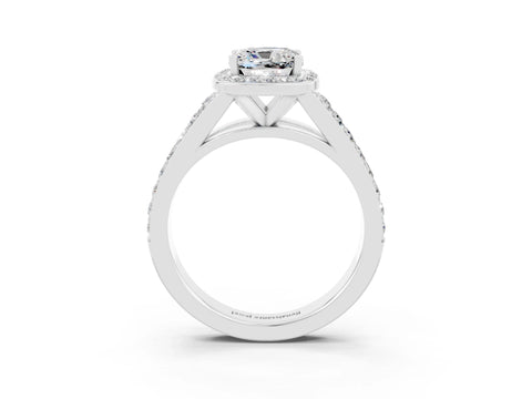 White gold Cushion Cut Moissanite Split Shank Halo Ring with Four-Prong Setting_15
