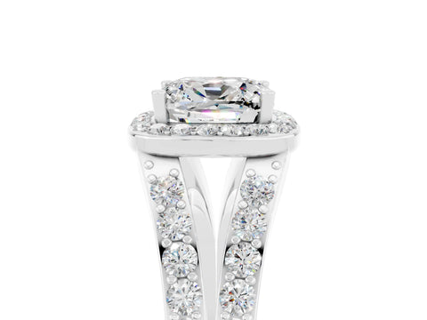 White gold Cushion Cut Moissanite Split Shank Halo Ring with Four-Prong Setting_17