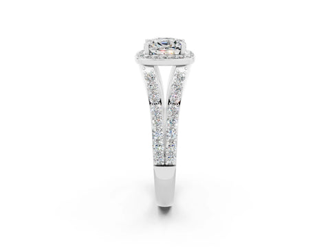 White gold Cushion Cut Moissanite Split Shank Halo Ring with Four-Prong Setting_26