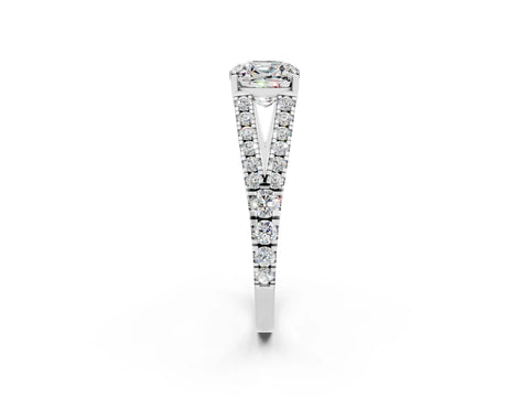 White gold Cushion Cut Moissanite Split Shank Pavé Engagement Ring with Four-Prong Setting_14
