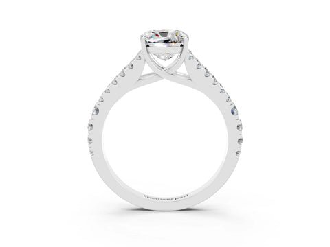 White gold Cushion Cut Moissanite Split Shank Pavé Engagement Ring with Four-Prong Setting_15