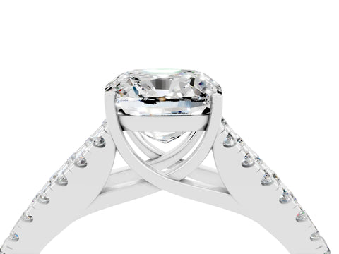 White gold Cushion Cut Moissanite Split Shank Pavé Engagement Ring with Four-Prong Setting_16