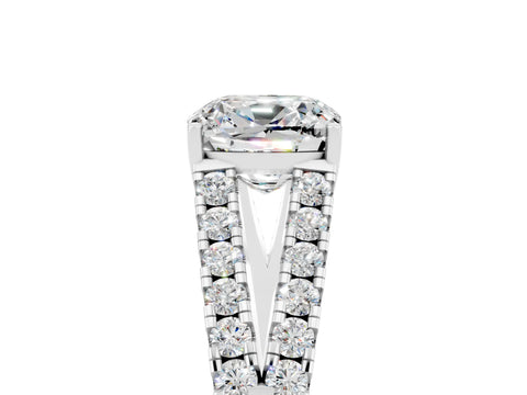 White gold Cushion Cut Moissanite Split Shank Pavé Engagement Ring with Four-Prong Setting_17
