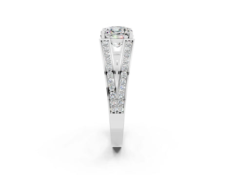 White gold Cushion Cut Moissanite Split Shank Ring with Pavé Band and Four-Prong Setting_2