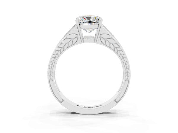 Platinum Cushion Cut Moissanite Split Shank Ring with Pavé Band and Four-Prong Setting