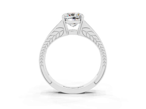 White gold Cushion Cut Moissanite Split Shank Ring with Pavé Band and Four-Prong Setting_3