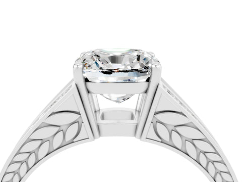 White gold Cushion Cut Moissanite Split Shank Ring with Pavé Band and Four-Prong Setting_4