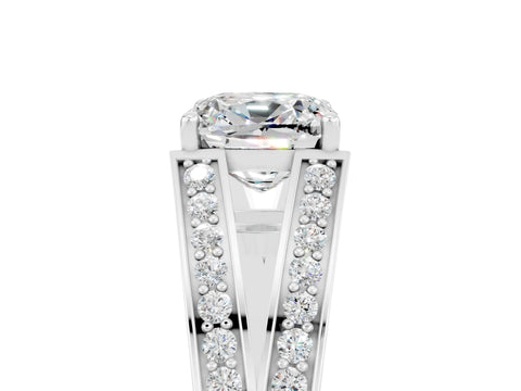 White gold Cushion Cut Moissanite Split Shank Ring with Pavé Band and Four-Prong Setting_5