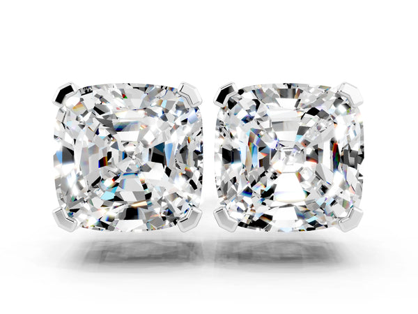 White gold Cushion Cut Moissanite Stud Earrings