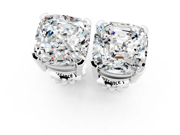 White gold Cushion Cut Moissanite Stud Earrings