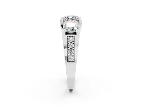 White gold Cushion Cut Moissanite Three-Stone Ring with Channel Set Band and Four-Prong Setting_2
