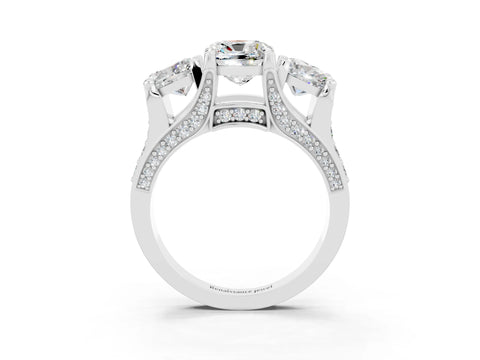 White gold Cushion Cut Moissanite Three-Stone Ring with Channel Set Band and Four-Prong Setting_3