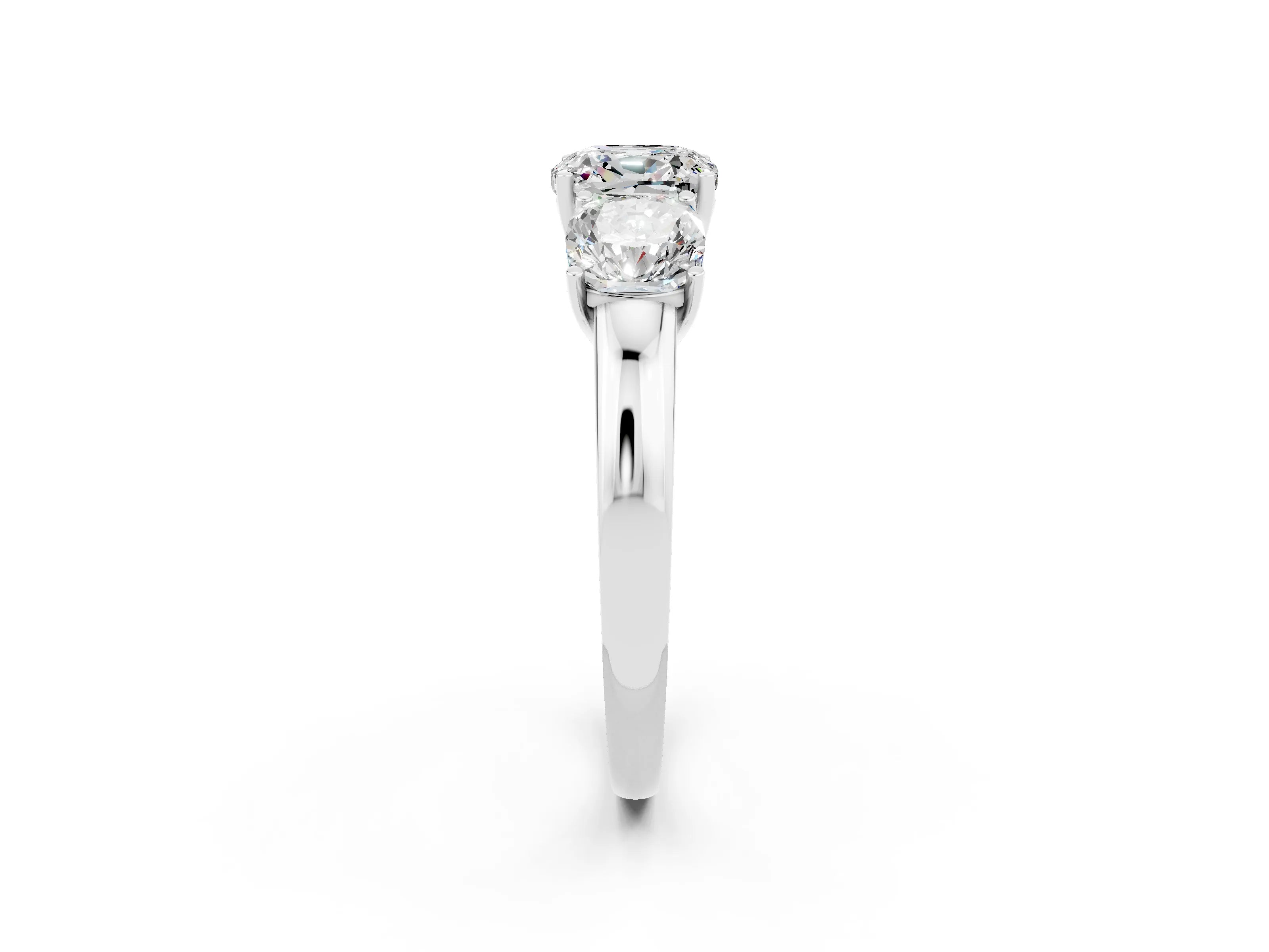White gold Cushion Cut Moissanite Three-Stone Ring with Four-Prong Setting and Classic Band_2